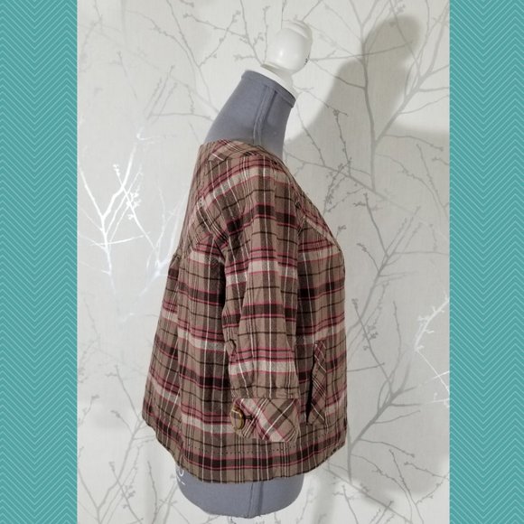 Talula Tan & Pink Checks Oversized Boxy Fit Jacket - Picture 3 of 5